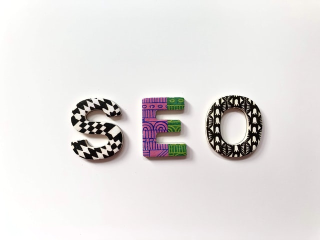 letters spelling SEO on white background